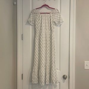 New Style & Co Women's Printed On Off-The-Shoulder Ruffled Dress off white XS